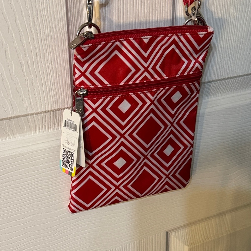 NWT All For Color Red Geometric Crossbody Bag 2 Zip Compartment Purse